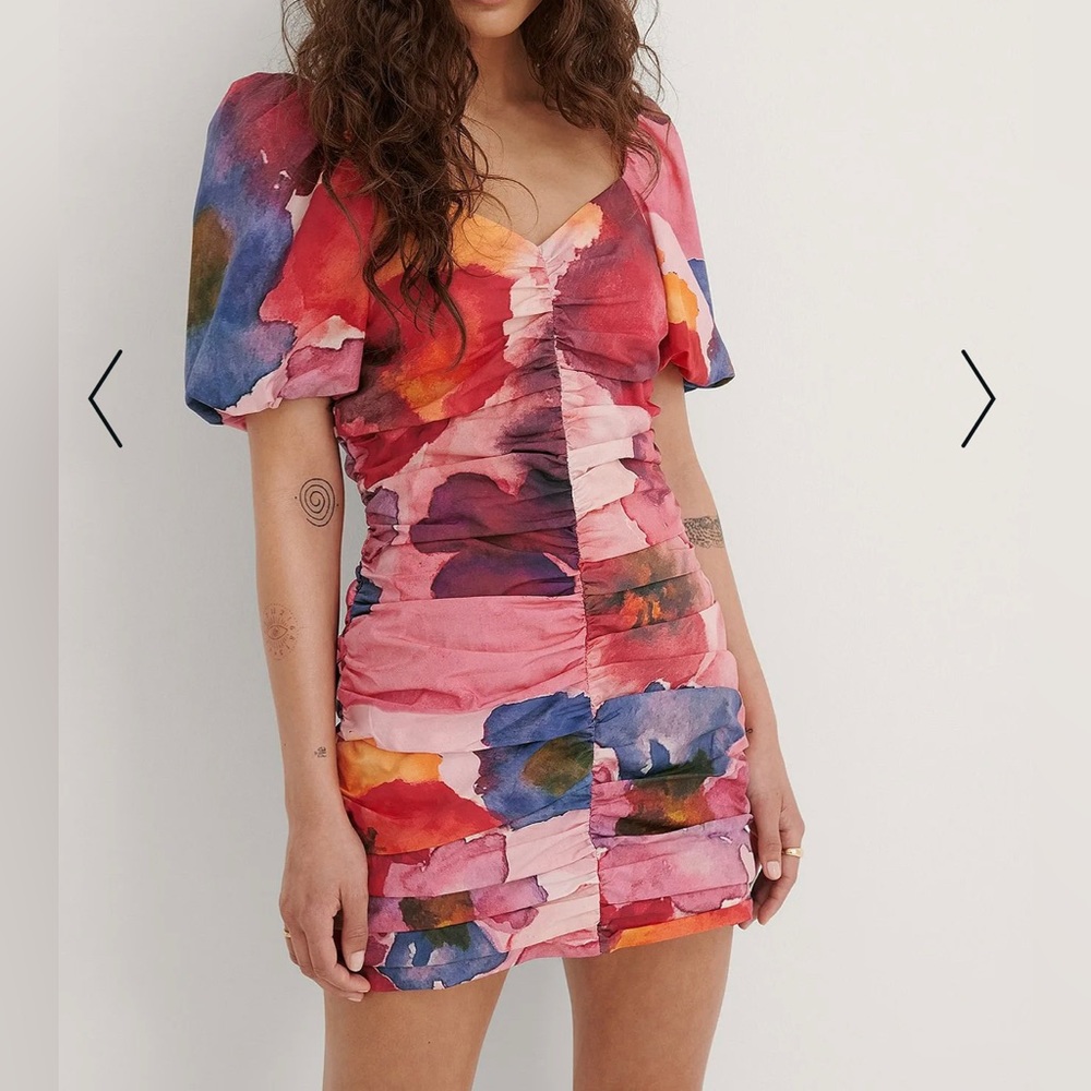 NA-KD Fashion Gathered Mini Cotton Dress